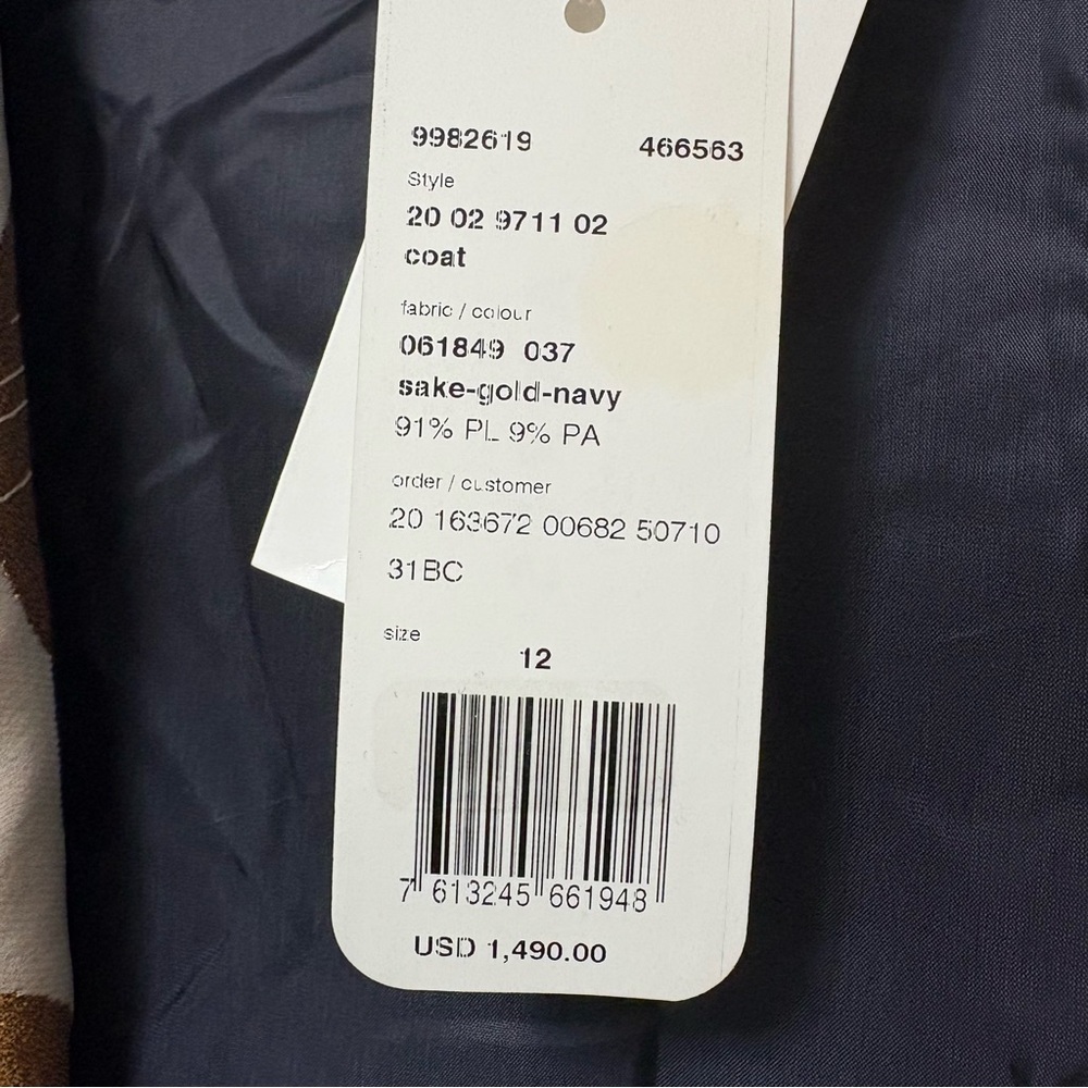AKRIS Punto Car Coat Jacquard Sake Blue Metallic Gold Dot Print, Size US 12 - Picture 9 of 12